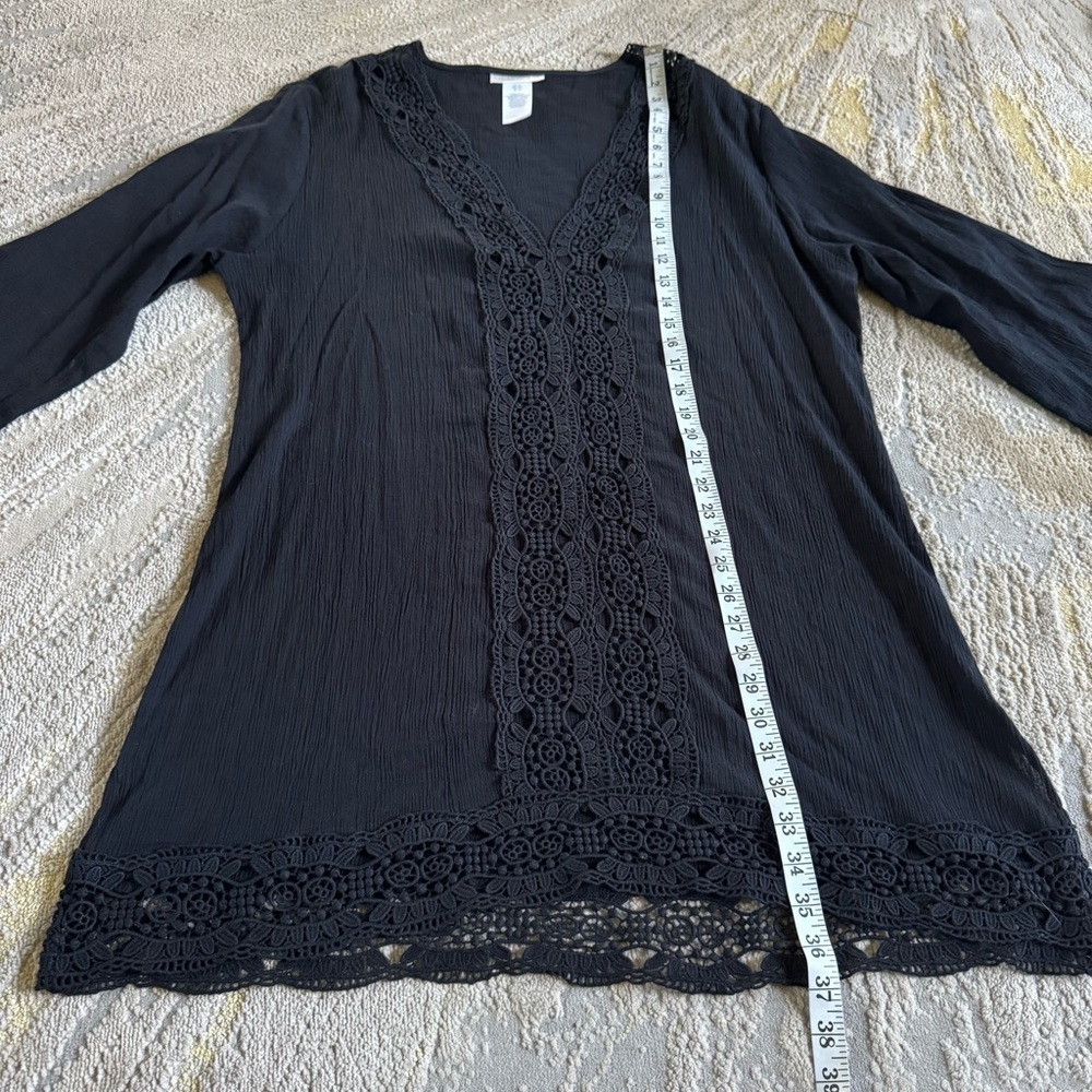 La Blanca black swim coverup Island Fare V-Neck Tunic cotton crochet XL - Picture 9 of 13